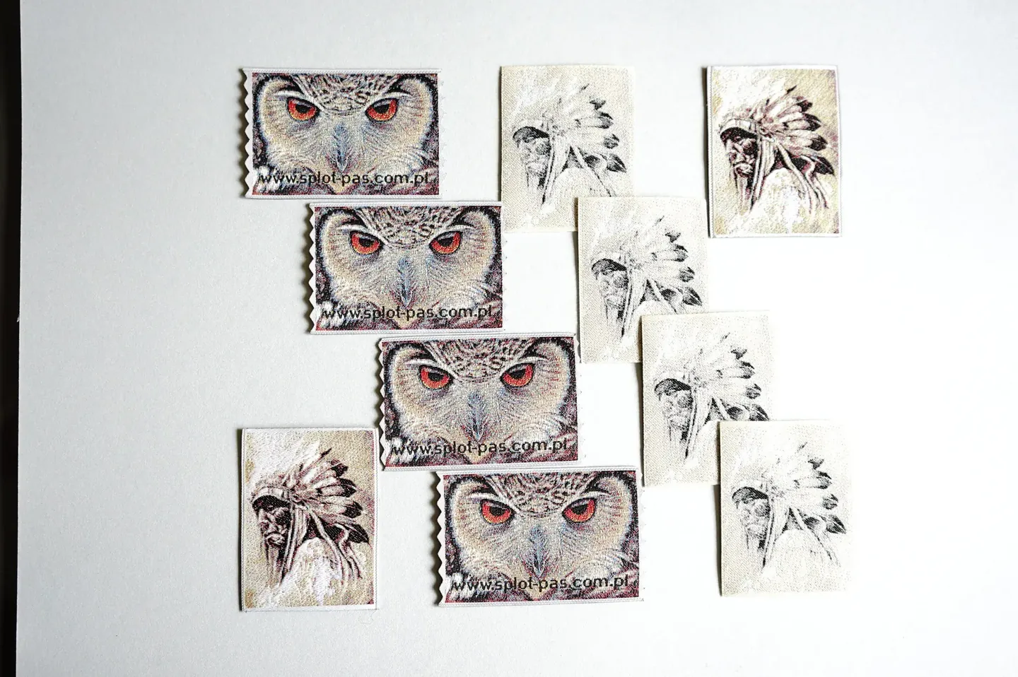 Jacquard textile emblems with multicolored illustration