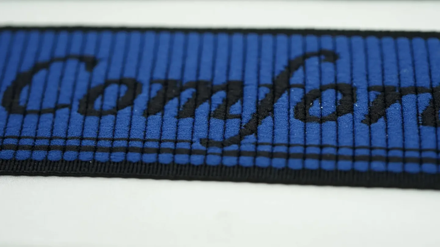 Polyester approximation jacquard elastic tape with blue pattern
